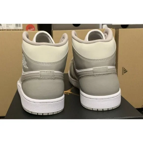 Nike Air Jordan 1 Mid Linen College Grey Light Bone White Shoes 554724-082 - Picture 3 of 6